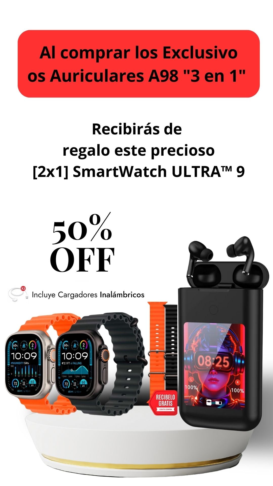 Audífonos A98 Exclusivos "3 en 1" Pantalla multifuncional + Potente Powerbank + Linterna