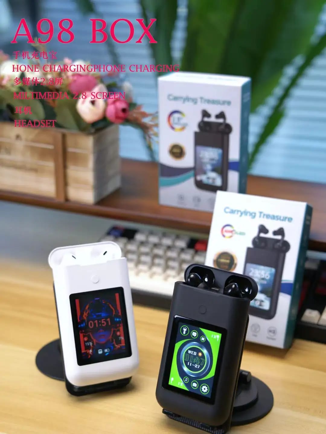 Audífonos A98 Exclusivos "3 en 1" Pantalla multifuncional + Potente Powerbank + Linterna