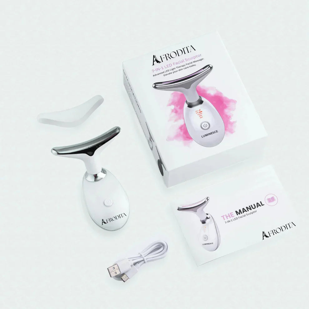 Masajeador de cuello ANTIPAPADA + Masajeador Facial frio/calor Antiarrugas + Mascarilla de té verde - Afrodita