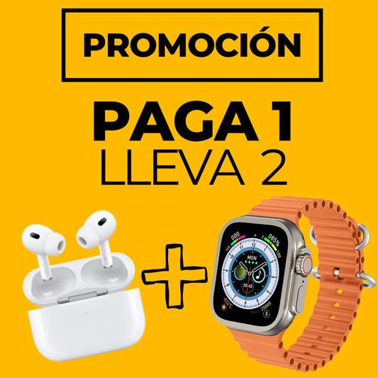 Smartwatch Ultra Pro con 2 correas ( negro + naranja ) + AirPods Pro 2